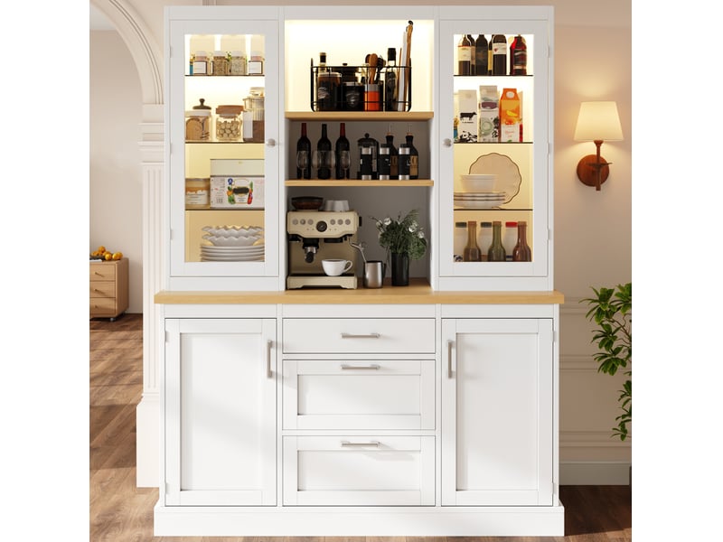  Buffet de cuisine 140x40x185 cm 3 tiroirs éclairage led mdf blanc  - Conforama C