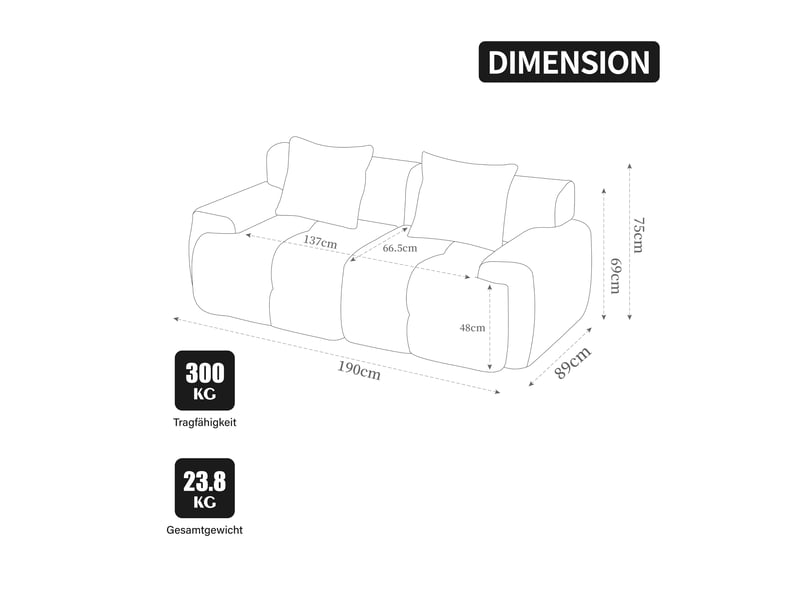  Canapé modulable 3 places en chenille beige, 190 x 89 x 75 cm, sans montage, livré compressé, base antidérapante, coussins inclus, pour le salon CARDUME ESTIVAL - Conforama C