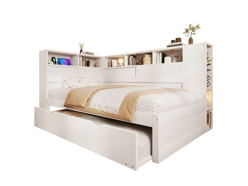  Lit gigogne 90x200 avec rangement et port usb, lit enfant blanc en bois massif  - Conforama A