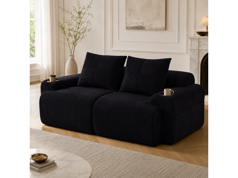 Canapé modulable, canapé de salon – noir, porte-gobelets, en velours tricoté - Conforama D