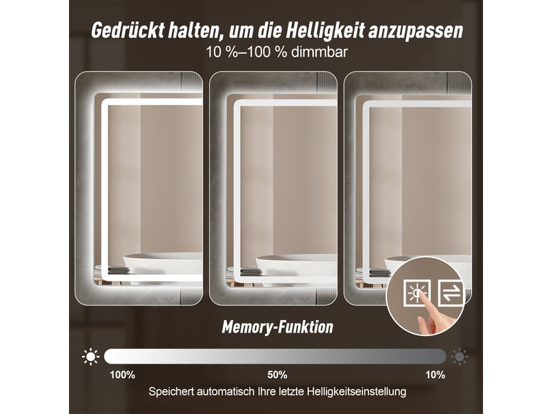  Miroir de salle de bain led 120x60 cm sans cadre anti-buée 3 couleurs de lumière dimmable argenté  - Conforama E