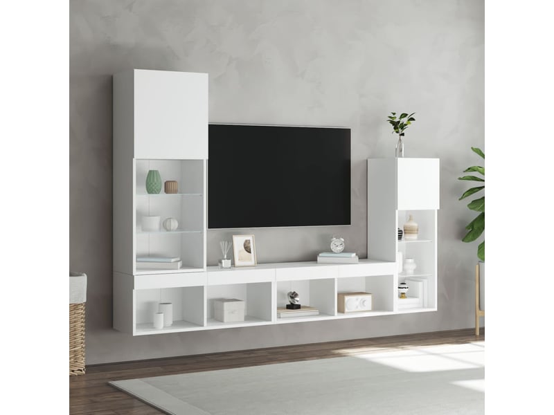  Unités murales tv avec led 4 pcs blanc bois d'ingénierie shl61985  - Conforama D