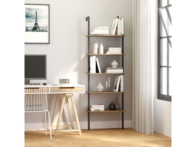  Bibliothèque échelle industrielle à 5 niveaux en bois et métal, 60 x 30 x 184,5 cm, marron  - Conforama C