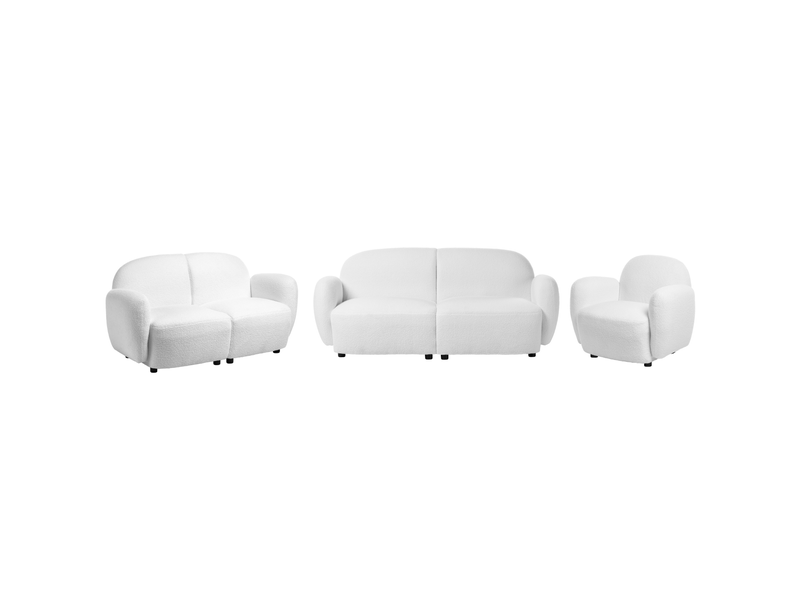  Ensemble de salon 6 places jule bouclé blanc cassé  - Conforama D