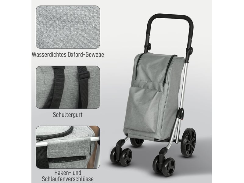  Chariot de courses pliable 58 x 44 x 100 cm – gris – sac isotherme 46 l, 6 roues, poignée réglable  - Conforama E