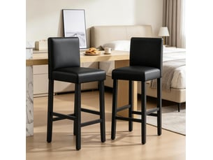 Tabouret de bar lot de 2 avec dossier et repose-pieds, assise rembourrée en similicuir noir et bois