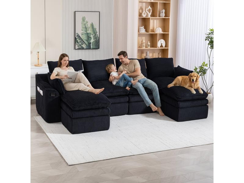  Canapé d'angle panoramique fixe 4 places tissu noir canapé compressible - Conforama B