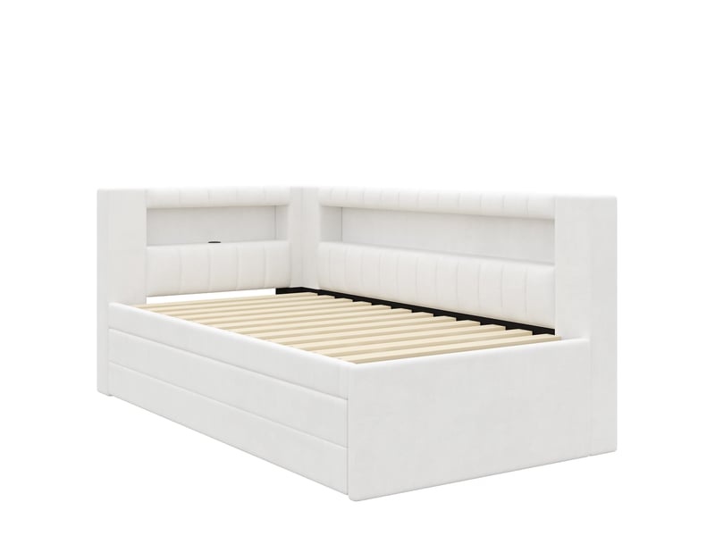 Lit gigogne 1 place 90 × 200 cm avec 3 tiroirs, led 7 couleurs et usb, sans matelas, en mdf, blanc - Conforama E