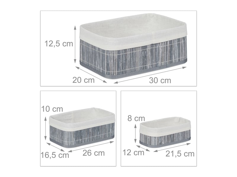  Lot de 3 boîtes de rangement en bambou déco pratique salle de bain 12,5 x 30 x 20 cm en bambou naturel 13_0005962  - Conforama B