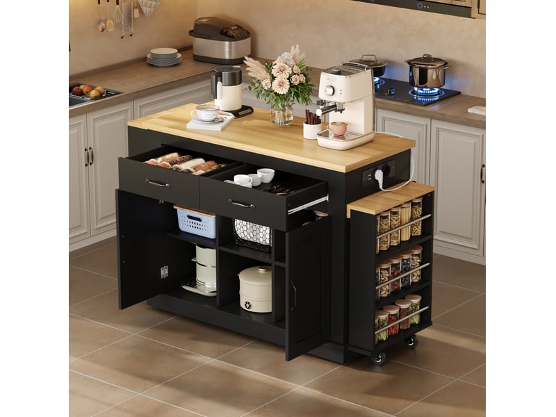 Desserte de cuisine 142x55x93 cm avec deux surfaces extensibles mdf noir - Conforama B