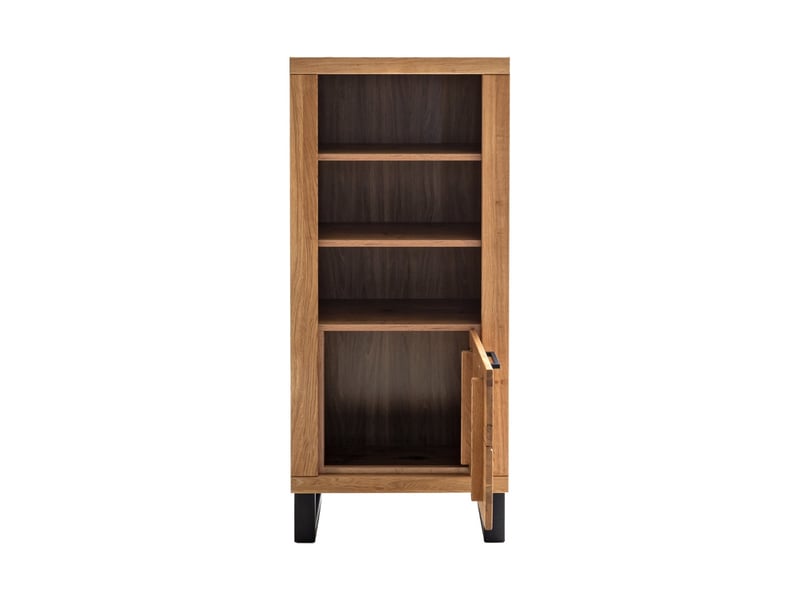  Bibliothèque 3 niches ouvertes et 1 porte de rangement coloris chêne massif huilé  - longueur 63 × hauteur 140 × profondeur 40 cm  - Conforama C