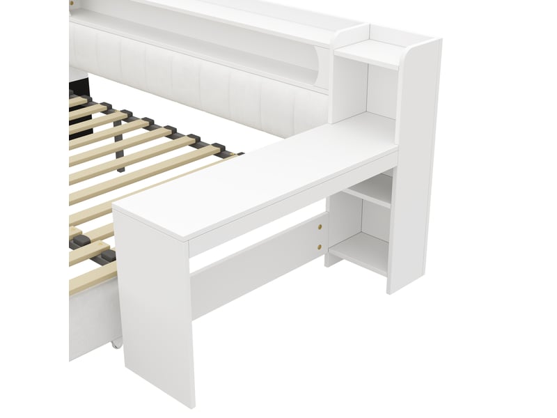  Lit jeune, lit gigogne enfant 90180x200 cm, led et bureau, coloris blanc  - Conforama E