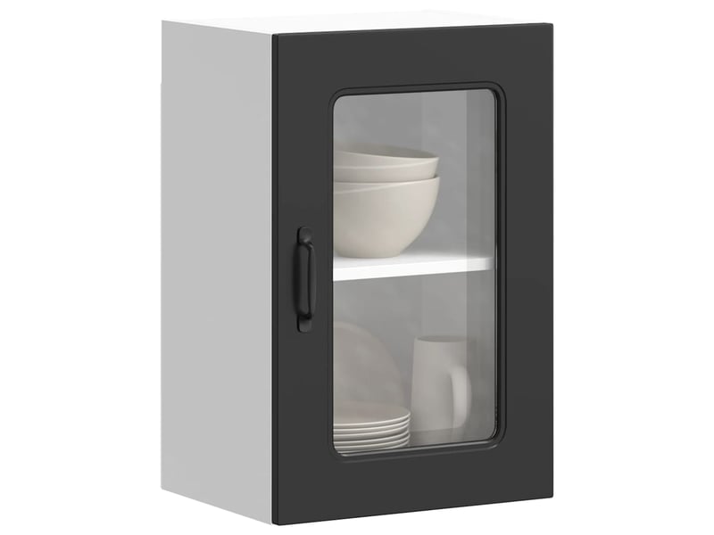  Meuble de rangement, armoire murale de cuisine avec porte en verre kalmar noir shl4287  - Conforama B