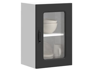 Meuble de rangement, armoire murale de cuisine avec porte en verre kalmar noir shl4287