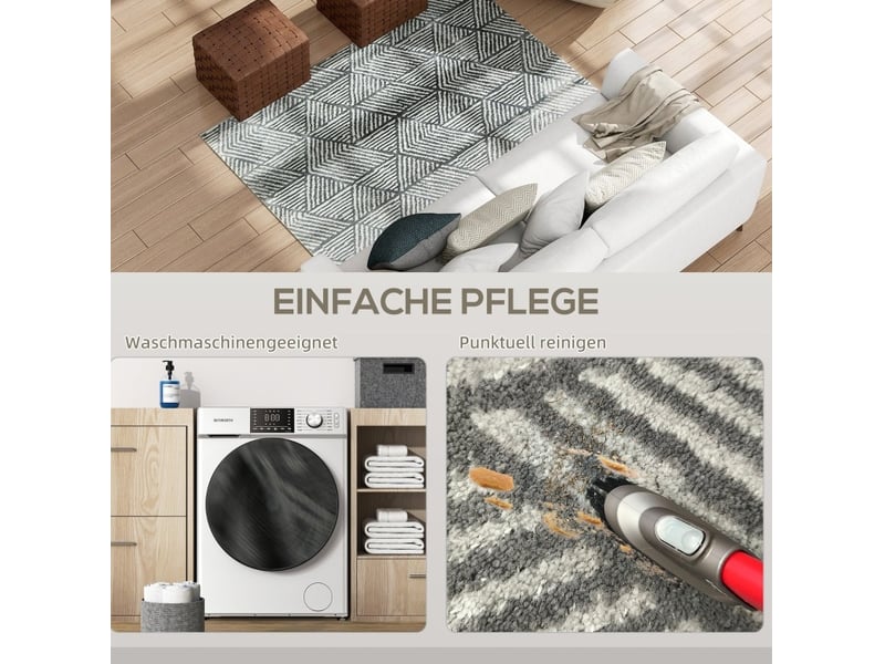  Tapis de salon 170 x 120 cm gris foncé en polypropylène, motif géométrique lavable, style moderne  - Conforama E