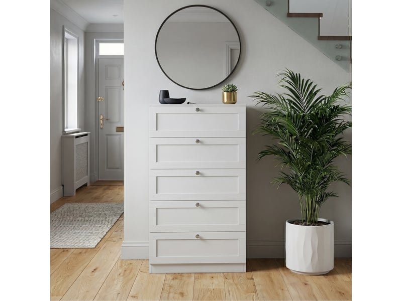 Commode altino 5 tiroirs, chambre, rangement vêtements, meuble, 121x65x36cm, blanc 3332184 - Conforama C