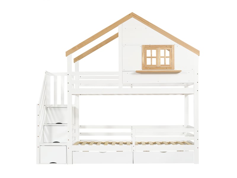 Lit superposé 90x200 avec escalier à tiroirs et rangement sous-lit - Conforama R