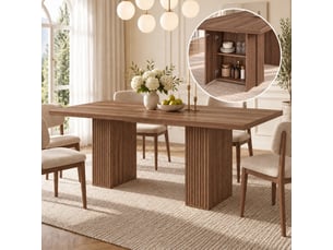 Table à manger extensible 150-190x90x75cm pour 6 à 8 personnes, avec rangement et plateau épais, style scandinave, noyer