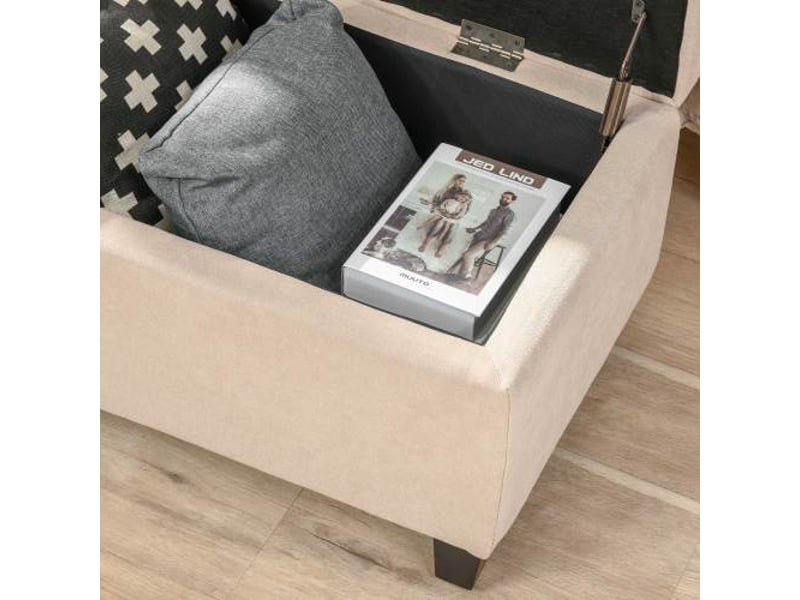  Banc coffre beige rembourré aspect lin avec couvercle et rangement, pour salon et chambre  - Conforama E