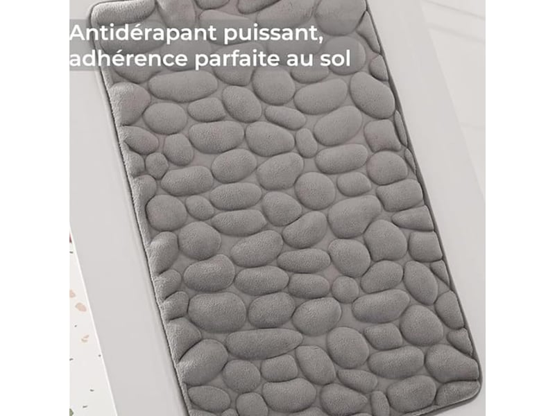 Tapis de bain 40*60cm galet absorbant antidérapant gris clair surface à séchage rapide toucher agréable reste stable au sol facile  - Conforama B