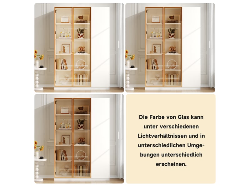  Vitrine 110x35x165 cm en mdf, 3 portes dont 2 vitrées, led multicolore, étagères réglables et anti-basculement - blanc  - Conforama E