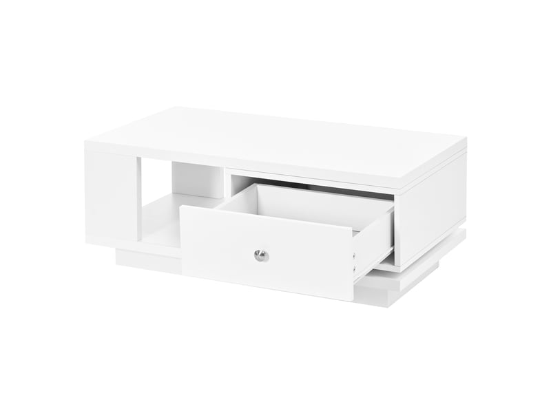  Table basse,90x48x35 cm,avec tiroir pivotant,mdf,blanc brillant  - Conforama D