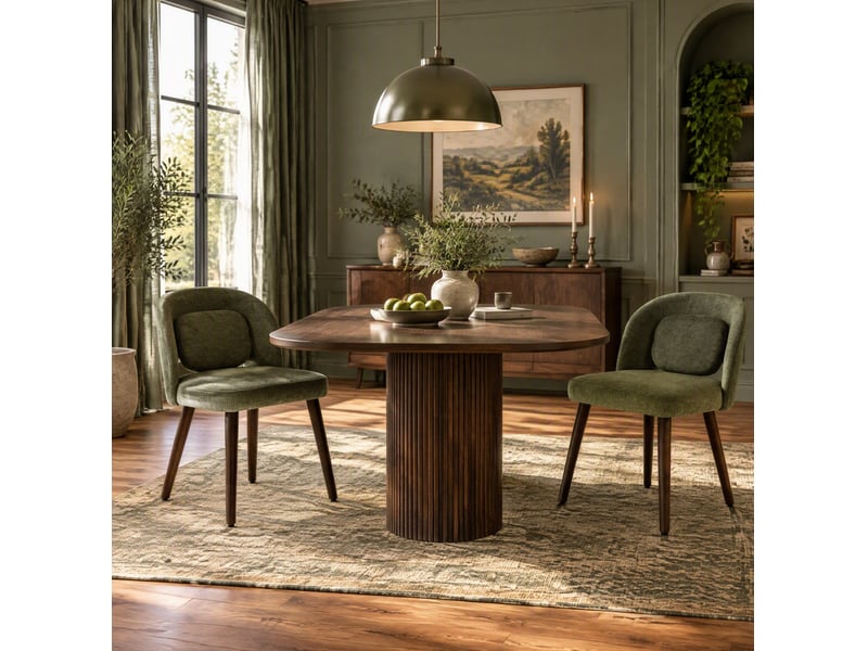  Lot de 2 chaises de salle à manger, dossier ergonomique, bois d'hévéa et velours vert foncé  - Conforama C