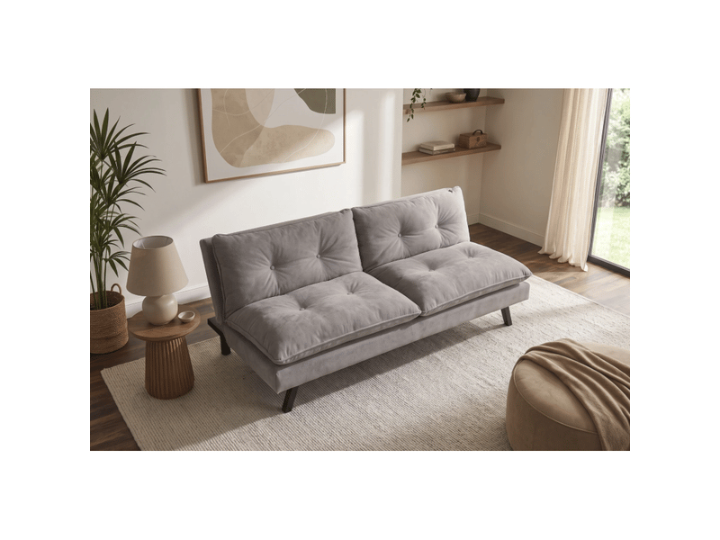  Canapé convertible azena 3 places en tissu chenille – beige et noir – 190 x 80 x 90 cm  - Conforama E
