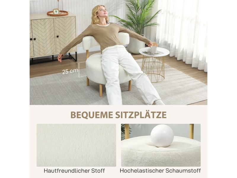  Chaise 67 x 67 x 71 cm revêtement en sherpa piètement métal aspect bois coloris crème blanc  - Conforama D