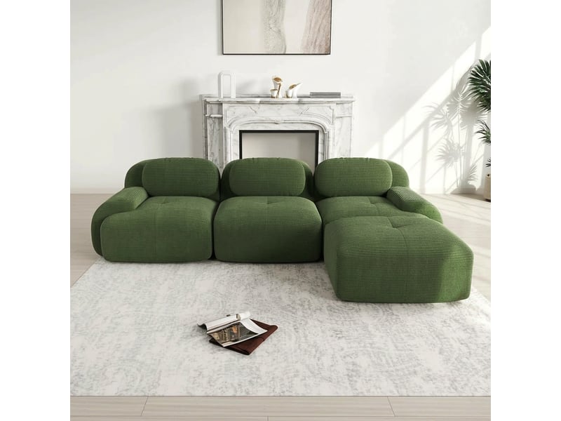 Canapé d'angle modulable vert 3 places en velours côtelé sans armature - Conforama E