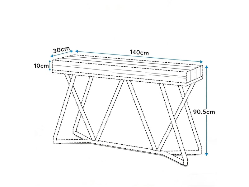  Table console 140x30x90.5 cm structure métallique mdf noir marron rustique  - Conforama E