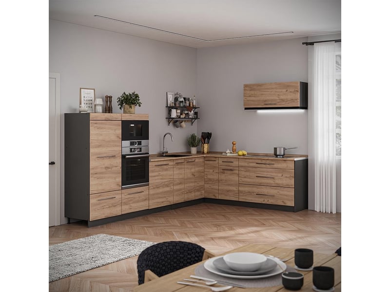 Vicco cuisine en angle, chêne de force doréanthracite, 327 x 227 cm, pt anthracite - Conforama C