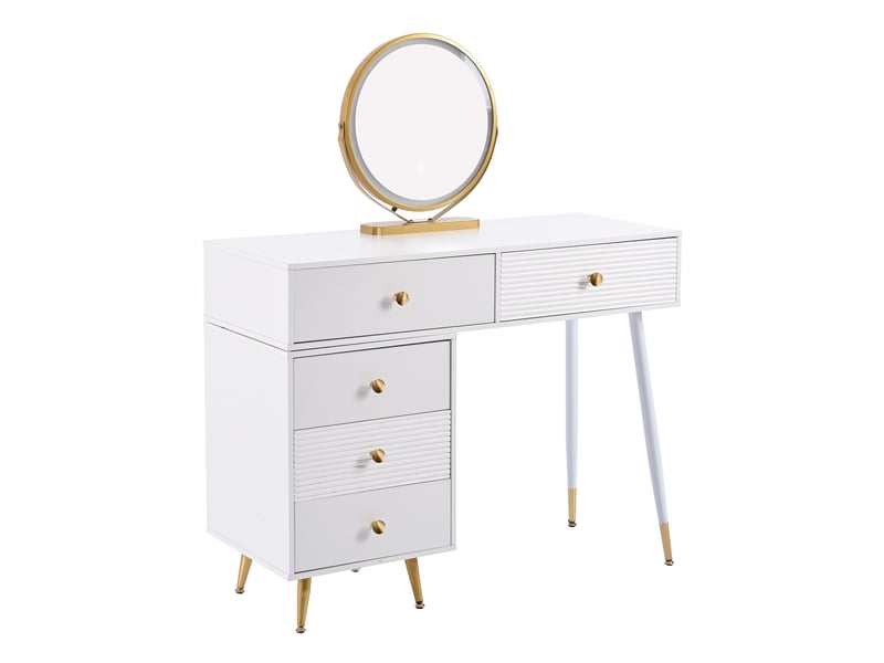  Coiffeuse avec miroir led 100 x 40 x 78 cm blanche en mdf, meuble latéral modulable et cinq tiroirs  - Conforama A