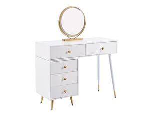 Coiffeuse avec miroir led 100 x 40 x 78 cm blanche en mdf, meuble latéral modulable et cinq tiroirs