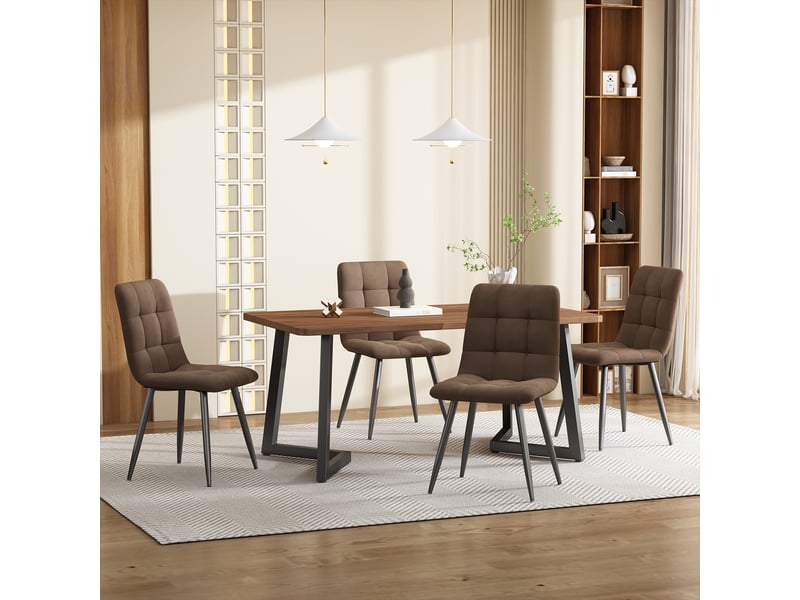  Ensemble table et chaises avec 1 table et 4 chaises  - pour cuisine - mdf, métal et velours - noyer  - Conforama B