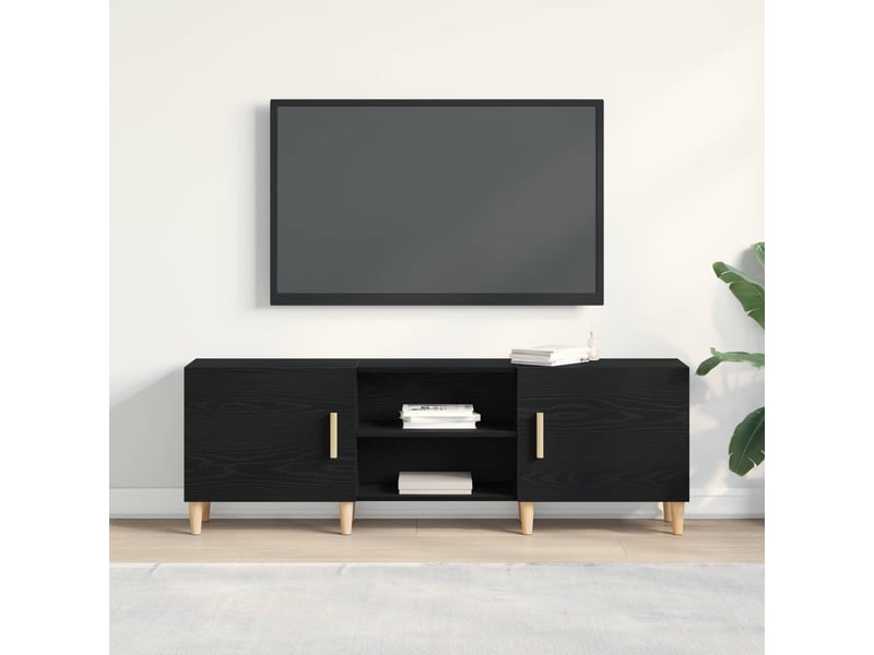  Meuble tv - banc tv - meuble de rangement 150 x 30 x 50 cm chêne noir bois d'ingénierie  - Conforama D
