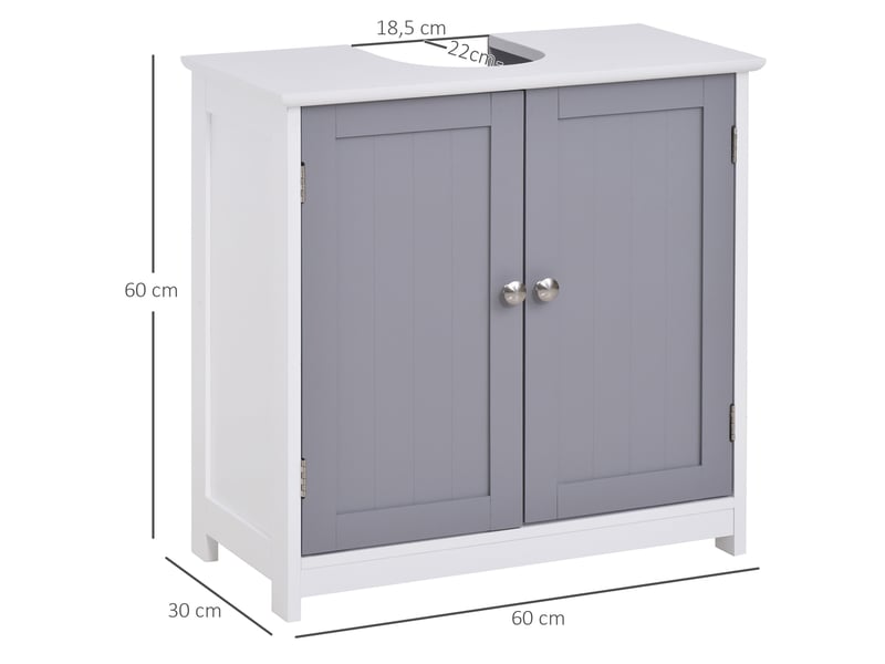  Meuble sous lavabo salle de bain, 2 portes et étagère, mdf gris et blanc, 60 x 30 x 60 cm  - Conforama E