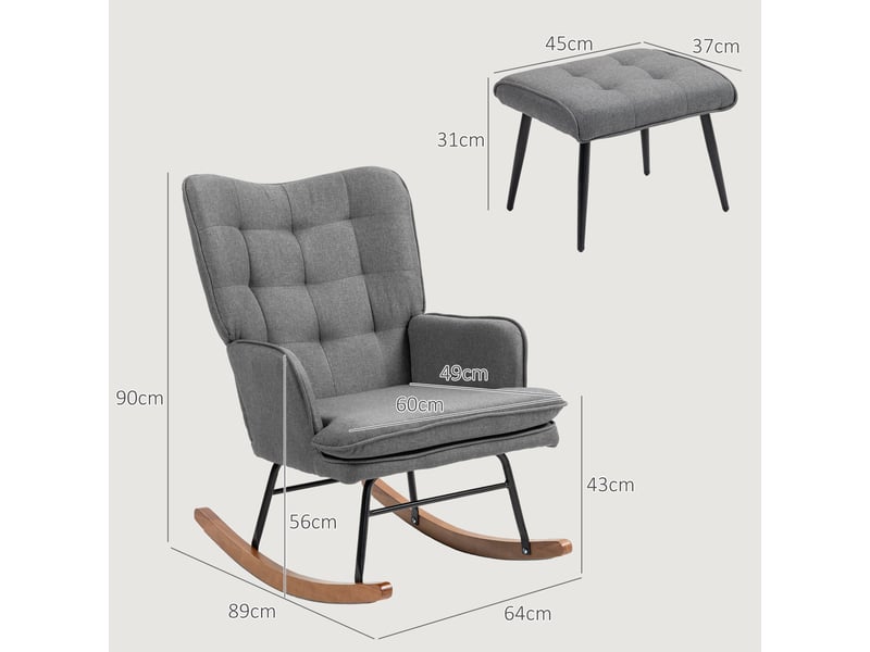  Fauteuil à bascule avec repose-pieds et fauteuil de relaxation avec accoudoirs, revêtement aspect lin, charge 130 kg  - Conforama C
