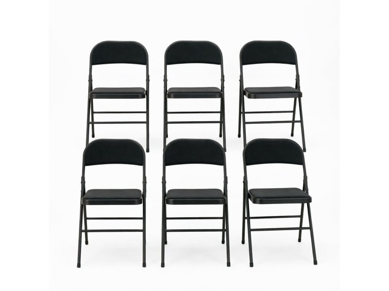  Chaises de salle à manger pliantes, lot de 6 avec assise rembourrée, en acier et tissu polyester noir  - Conforama A