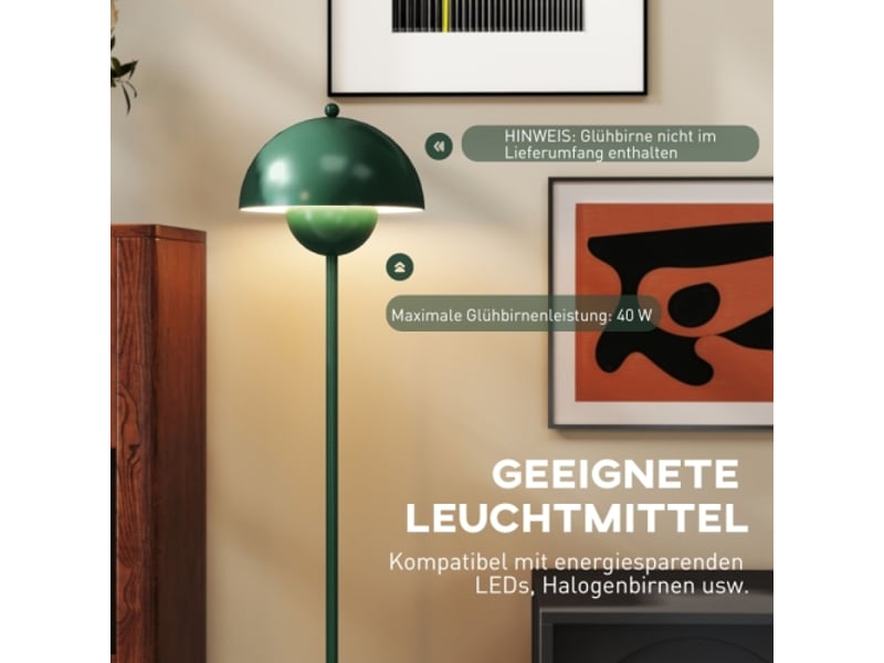  Lampadaire en acier vert, abat-jour rond, lumière réfléchie, douille e27, interrupteur au pied, salon et bureau  - Conforama D