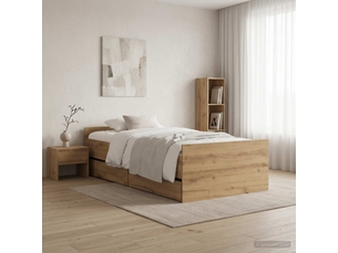 Lit adulte, lit simple, cadre de lit chêne artisanal 90x200cm bois d'ingénierie cf5712