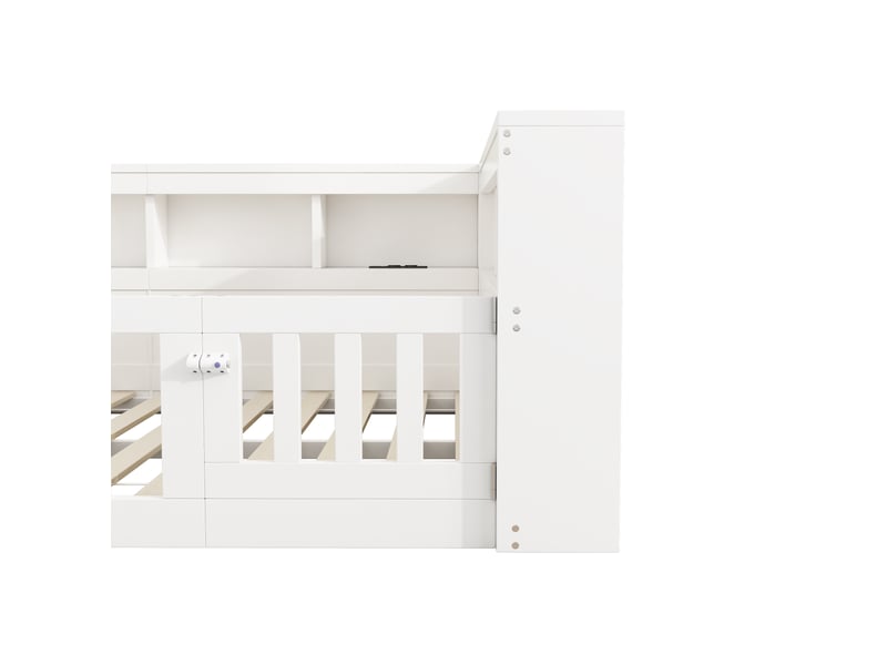  Lit enfant 140x200 cm, canapé-lit,  rangement, prise et usb, sommier, aggloméré, blanc, sans matelas  - Conforama E