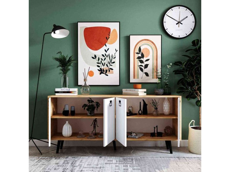  Buffet 4 portes en aggloméré mirza modern blanc et chêne  - Conforama E