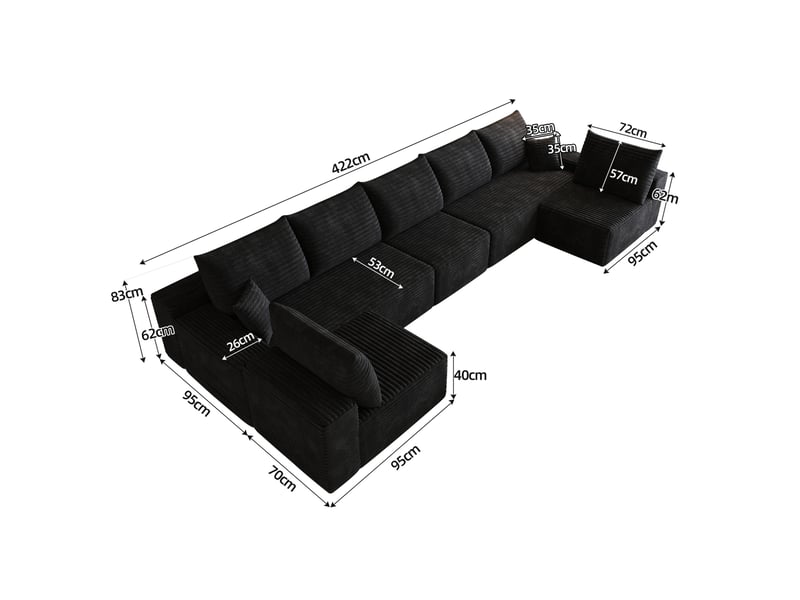  Canapé d'angle modulable 7 places en velours côtelé homvra  - Conforama E