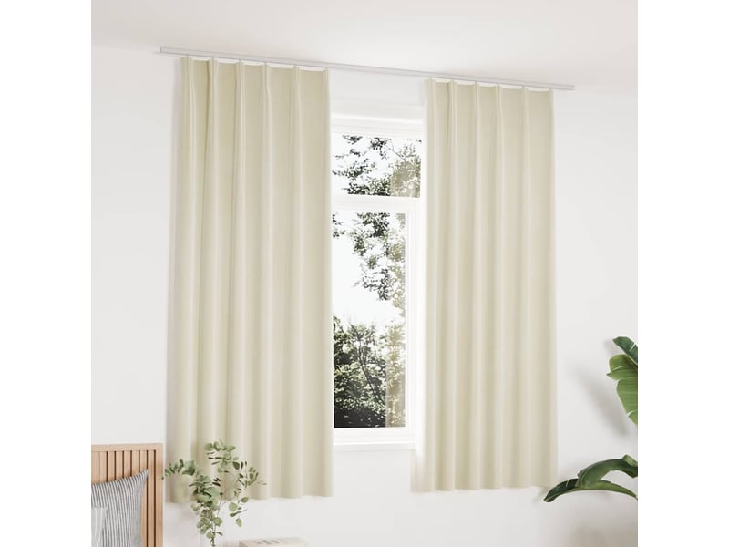  Lot de 2 rideaux occultants, rideaux black-out avec crochets velours crème 140x175 cm cf44895  - Conforama B