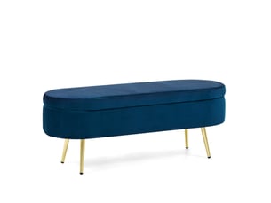 Banc de rangement 110 x 40 x 42 cm bleu foncé en velours, coffre 20 l, pieds métal doré pour chambre