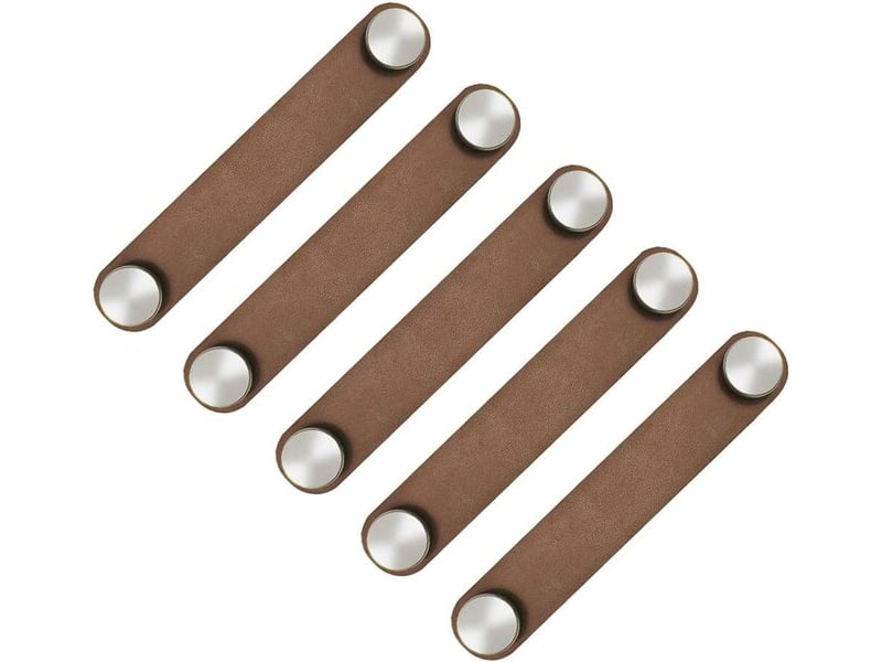  Jeu de 5 poignées de portes scandinaves pofet en pu cuir souple, pour armoires, tiroirs, tirettes et quincaillerie de meubles (26 x 140 mm) - marron  - Conforama B