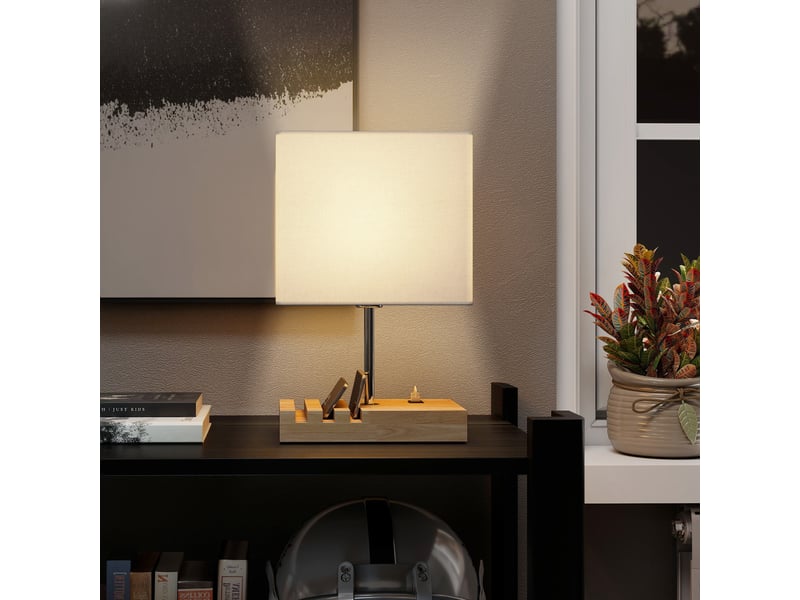  Lampe de chevet avec usb a+c, lampe de table moderne, 3 supports pour téléphone, blanc, ampoules non incluses  - Conforama W