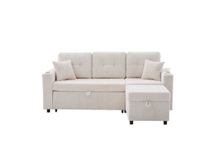 Canapé d'angle réversible convertible <strong>MERAX</strong> <strong></strong> 3 places Velours côtelé beige