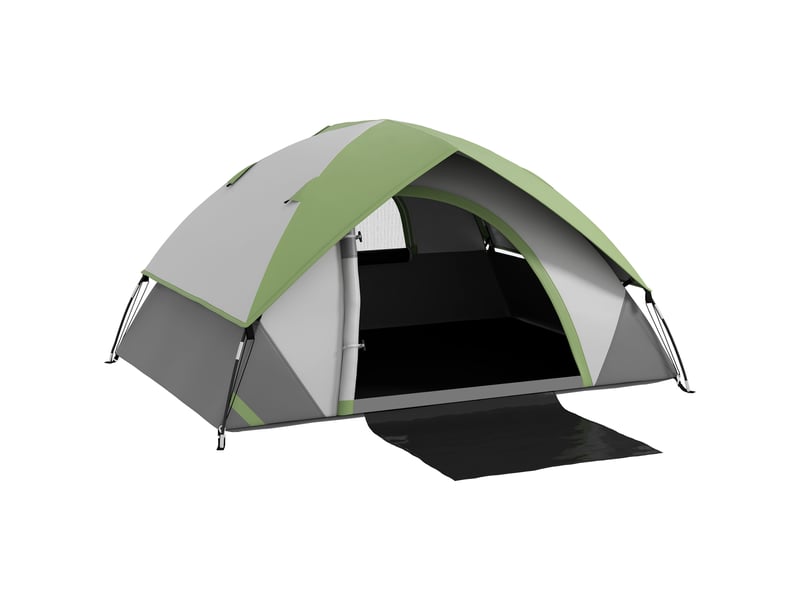  Tente dôme pour 2 personnes, légère, stable et imperméable, avec porte et fenêtre, sac de transport, gris et vert.  - Conforama A